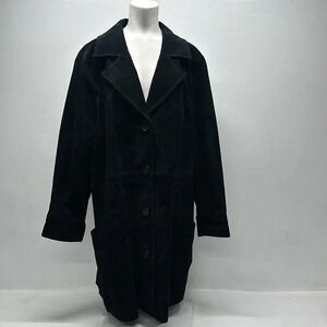 Dennis Basso Coat Heavy Pure Suede Button Down Welted Pocket Black Plus Size 3X